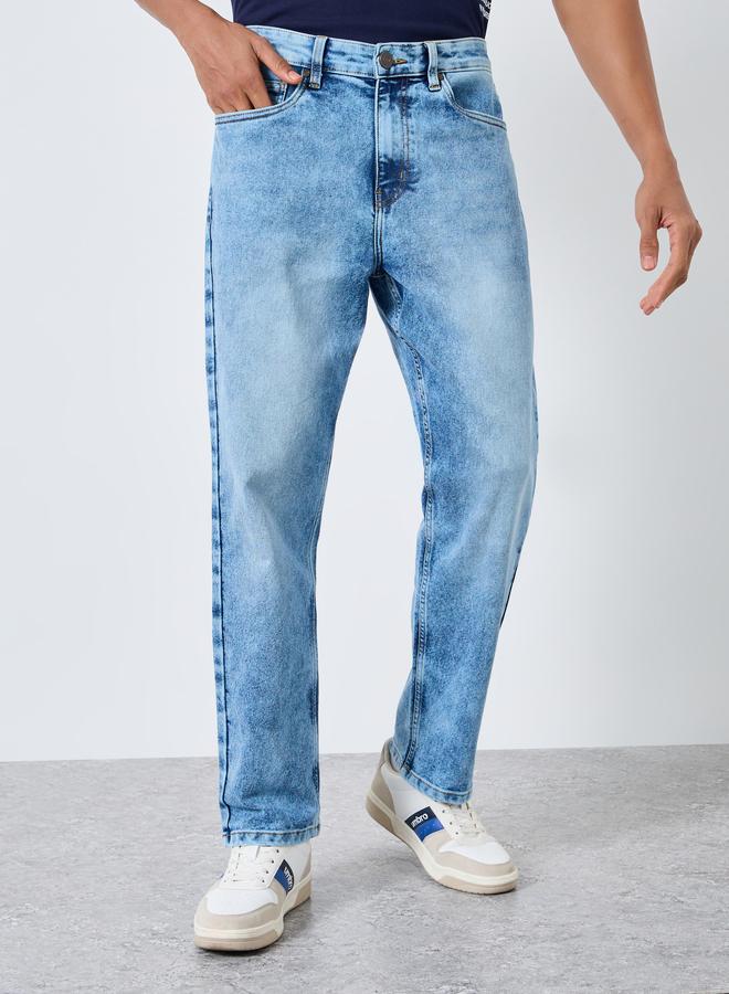 Styli Men Blue Relaxed Fit Washed Jeans - Image 4